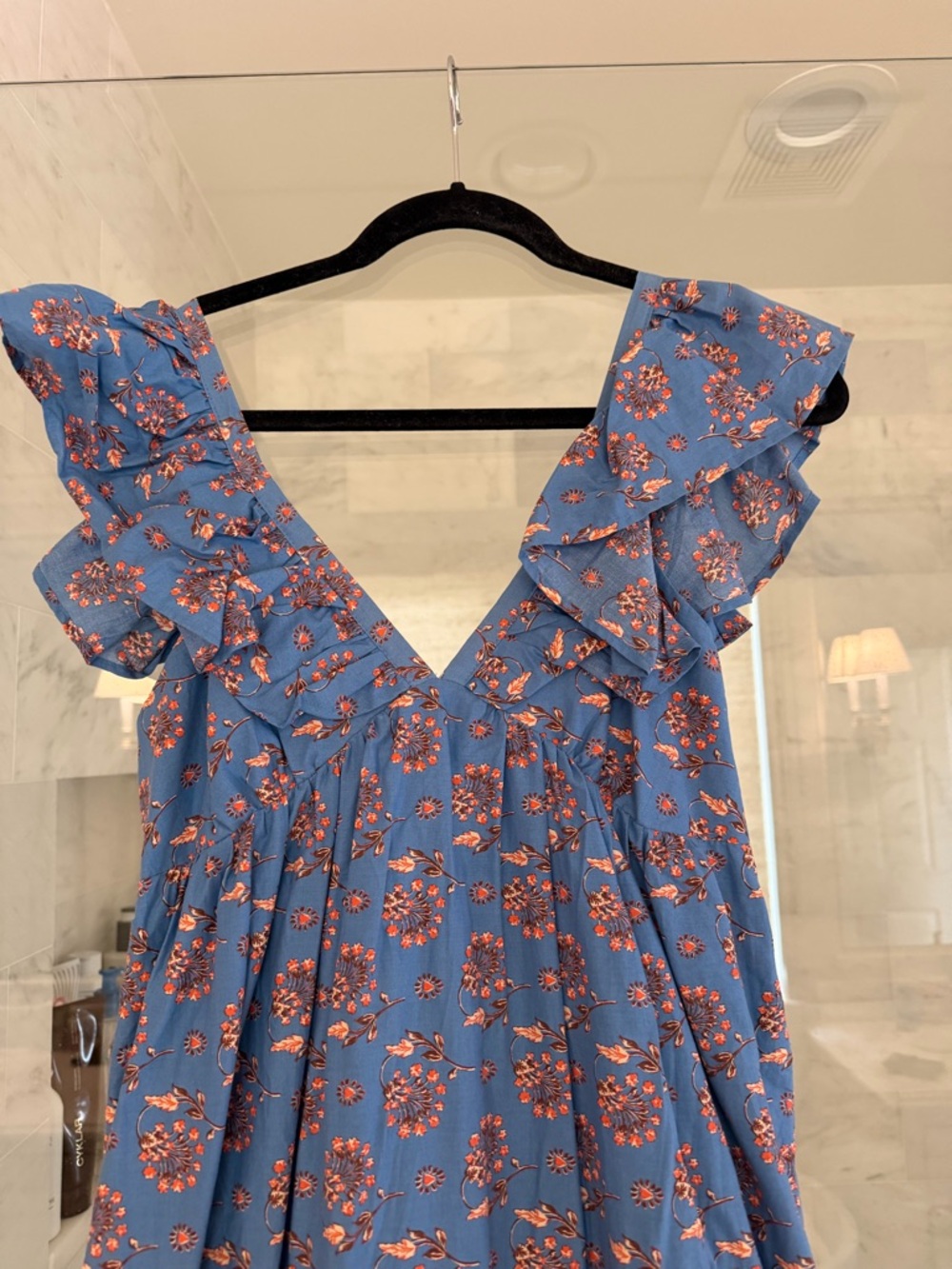 Mango Blue Floral Ruffle Maxi Dress NWOT - Picture 3 of 5